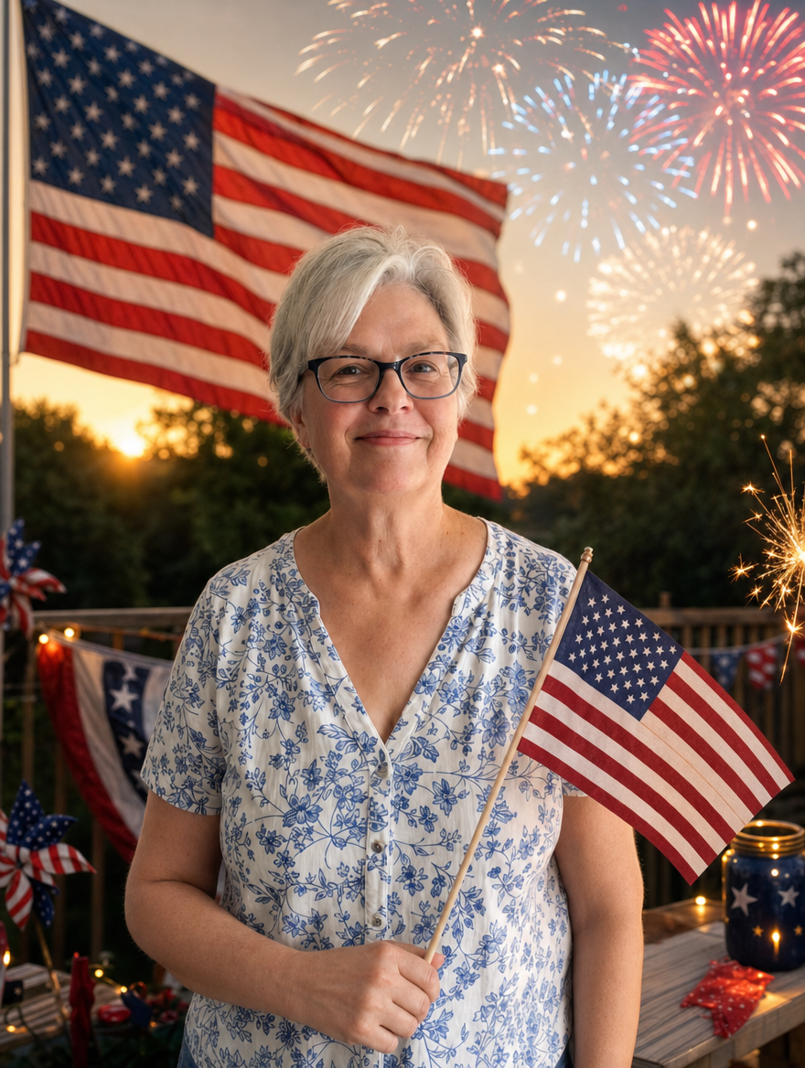 The same person, transformed into a patriotic Fourth of July portrait